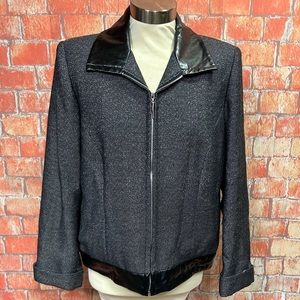Joan Leslie Vintage Faux‎ Leather Trimmed Tweed Zip Front Jacket
